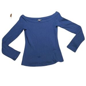 Anna Blue Fitted Ribbed Long Sleeve Blouse